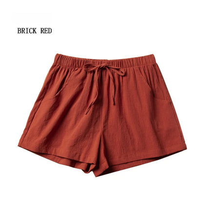 Casual Linen Shorts Women Gym Workout Shorts Cotton Short Pants High Waisted Black Ladies Short Femme Women Shorts Sport Femme Brick Red