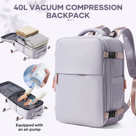 Vacuum Compression Backpack with Vacuum Pump, Travel Backpack Space Saver for Clothing, Carry on Laptop Backpacks For Women