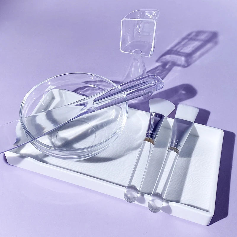 Skin Care DIY Mask Set Clear Rod Mud Mixing Bowl Spoon Set Soft Applicator Brushes for Face Deep Cleaning Portable Beauty Tools Set A-6pcs