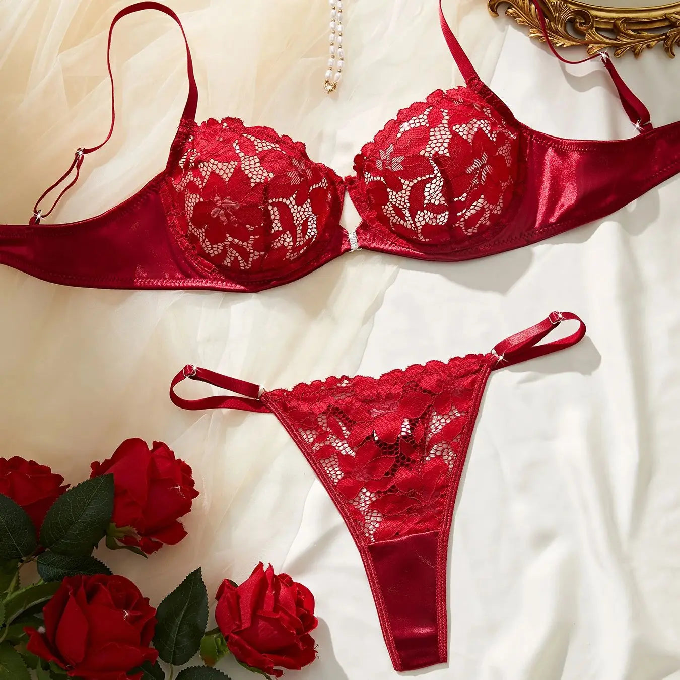 Ladies High-Quality Skin-Friendly Lace Trim Sexy Underwear Set Comfortable Feminine Innerwear Ensemble