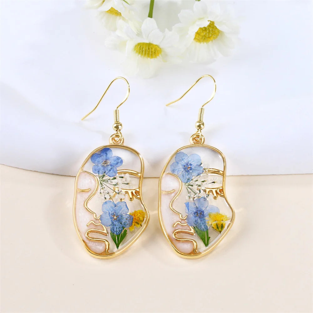 New In Earrings Dried Flower Crystal Dangle Hoop Earrings For Women Stainless Steel Diycharm Long Earring Cute Jewelry Wholesale