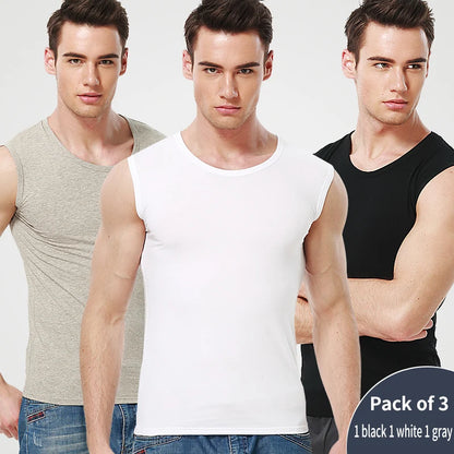 3/1 Pack Men's Cotton Sleeveless Vest Young Men's Wide Shoulder Sports Fitness Slim Top Solid Color Joker Tight Vest Parent-chil 3PCS-heibaihui