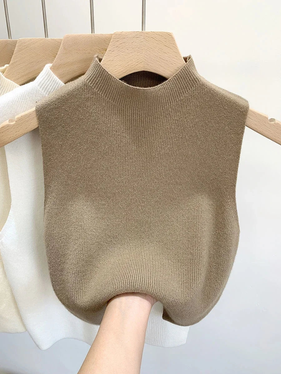 Knitted Top Women Y2K Tank Top Half Neck Vest Female Sleeveless Sweater Chic Streetwear Solid Skinny Tube Top Summer 2025