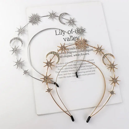 Exaggerated Metal Star Hair Hoop Silver Princess Halo Crown Bridal Hair Tiara Rhinestone Baroque Hairbands Children