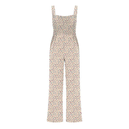 Women'S Suspender Jumpsuits Fashion Trend Pleated Shoulder Straps Printed Pocket Loose Wide Leg Jumpsuits Daily Casual All-Match