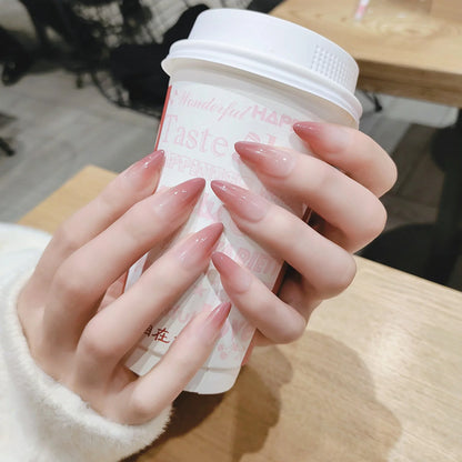 24pcs Black Gradients Long Paragraph Fashion Manicure Patch Reusable Adhesive False Nails Almond Fake Nails Press On Stiletto style3