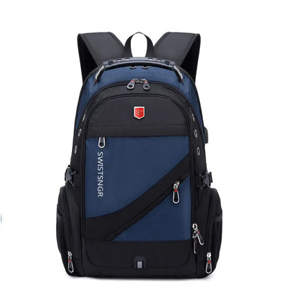 Waterproof 15.6/17.3 Inch Laptop Backpack Men USB Charging Swiss Backpack Travel Women Rucksack Male Vintage School Bag Mochila navy blue