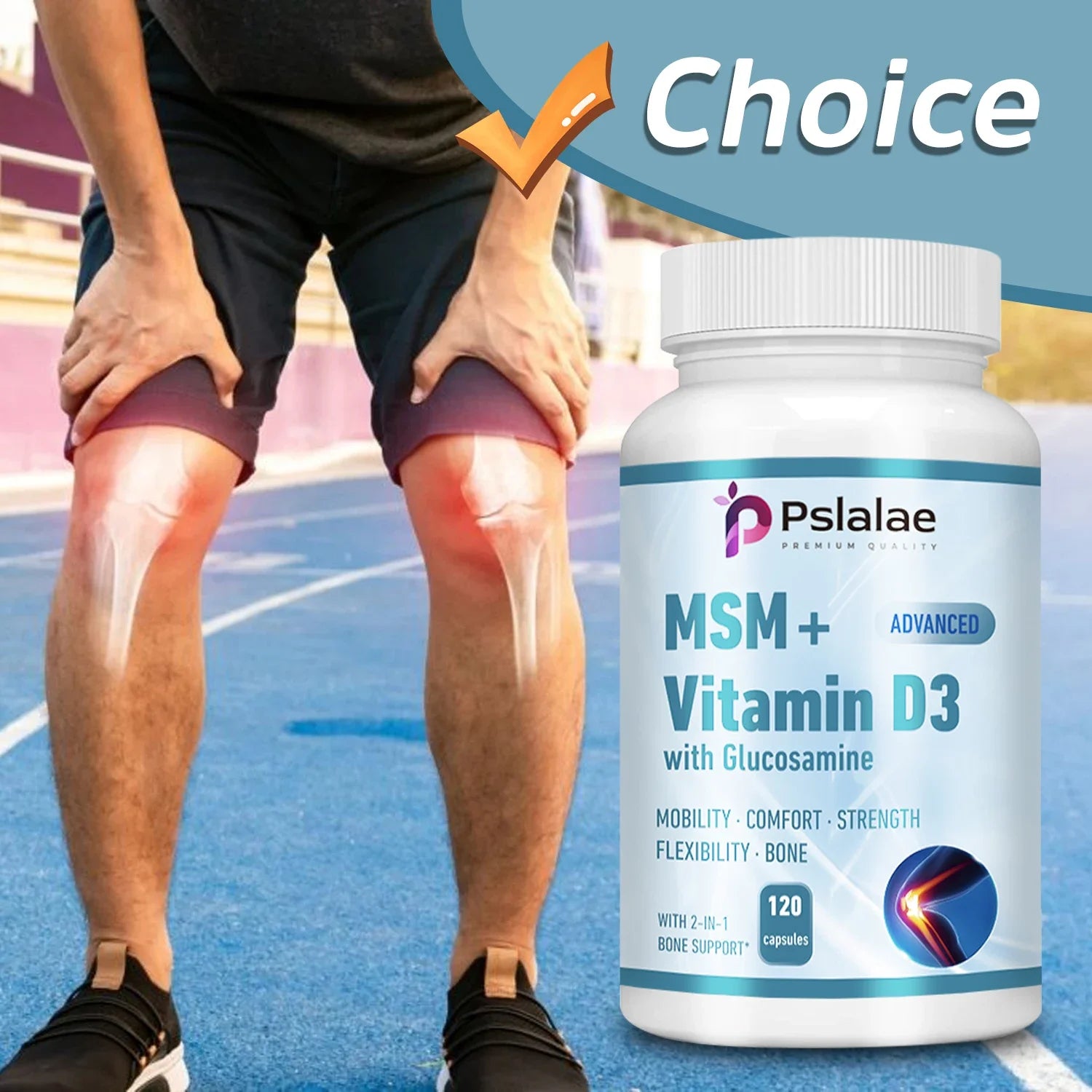 MSM + Vitamin D3 with Glucosamine - Joint Care, Supports Comfort and Flexibility, Strengthens Bones, Non-GMO