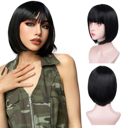 Blonde synthetic wig with straight bangs Ladies Cosplay wig High temperature silk wig set with big waves and long curly hair 411-752-black