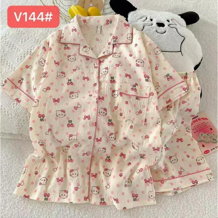 Cute Pink Cloud Cotton Spwear Bear Print Home Clothes Long Sve ort Sve Women's Comfortable Home Suit Summer Thin Y144