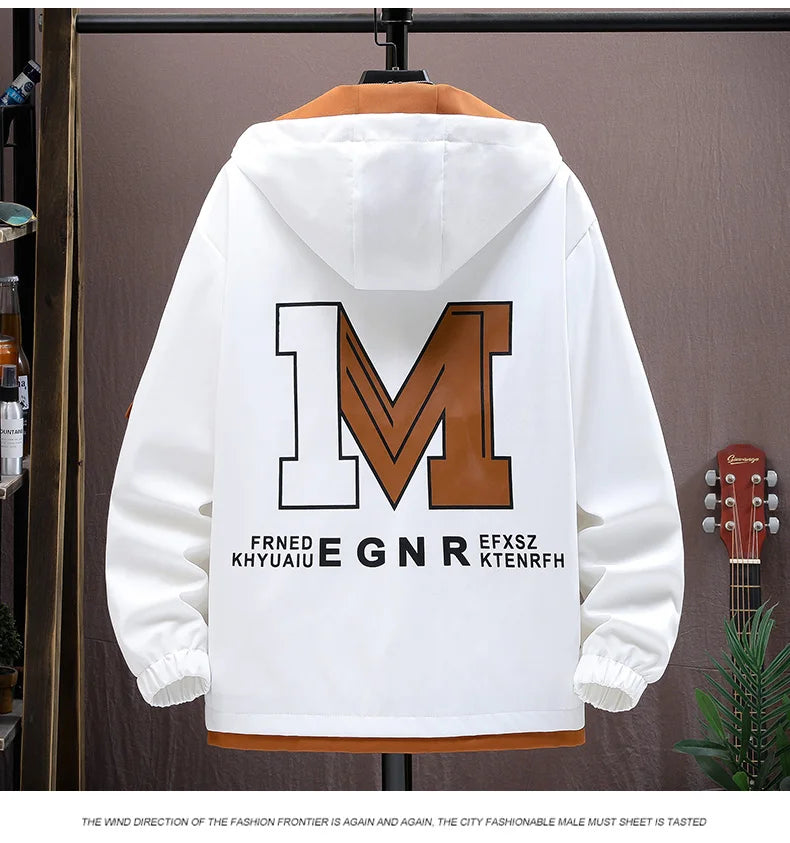 Men's Casual Hooded Jackets Autumn Patchwork Thin Coats Outwear Top Windbreaker Streetwear Male Outerwear Coat