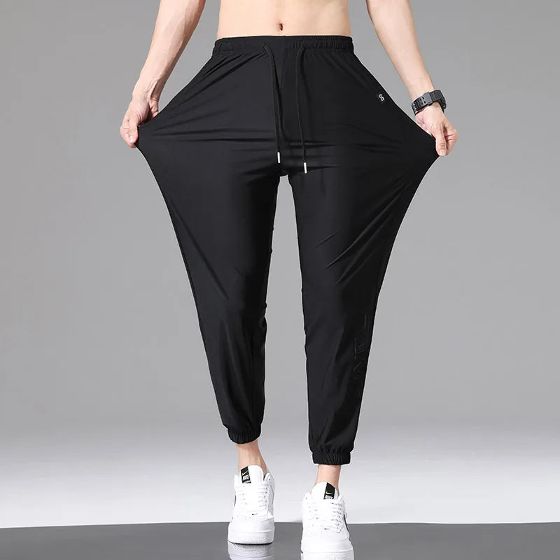 Men Pants Ice Silk Elastic Plus Size 6XL 7XL 8XL Quick Dry Summer Beach Thin Breathable Home Trousers Brand Stretch Lightweight