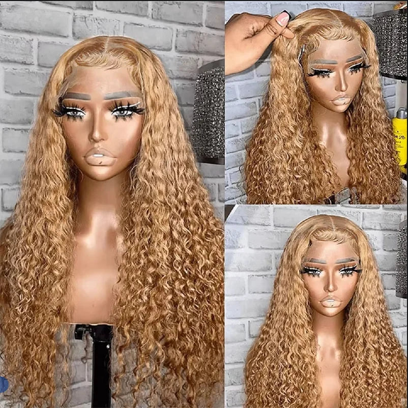 Honey Blonde Lace Front Curly Wigs Human Hair Deep Wave 13x6 HD Lace Frontal Wigs for Women 30 inch Colored Wigs Cheap on Sale