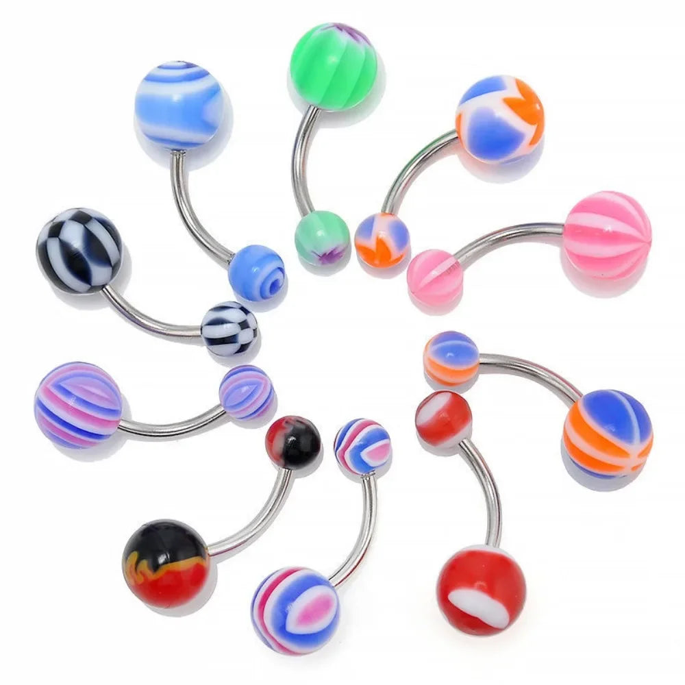 Fashion Mix Color Acrylic Stainless Steel Belly Button Piercing for Women Girls 30/50PC Navel Ombligo Piercing Body Jewelry