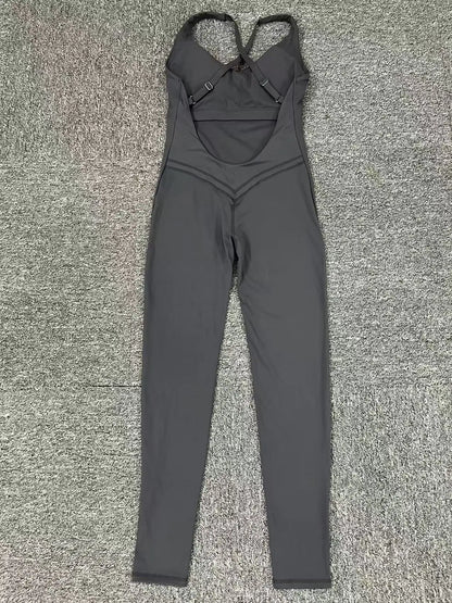 Rompers Yoga Sets Solid Black Hollow Out Bandage Backless Cross Jumpsuit for Women Fitness One-piece Gym Clothing Tracksuit