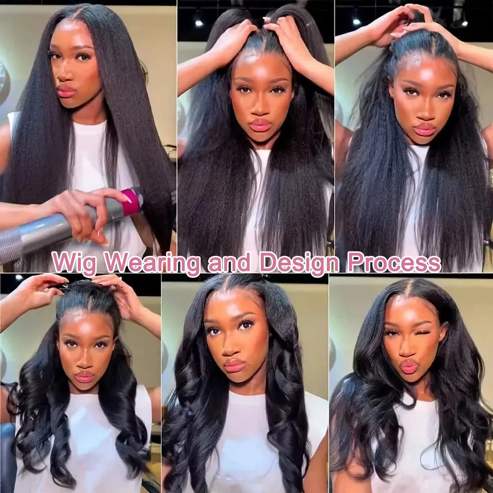 High Density Kinky Straight 360 Lace Front Wigs Human Hair Brazilian 40 Inch Yaki Straight 13x6 HD Lace Frontal Wig Preplucked