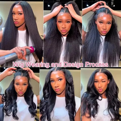 High Density Kinky Straight 360 Lace Front Wigs Human Hair Brazilian 40 Inch Yaki Straight 13x6 HD Lace Frontal Wig Preplucked