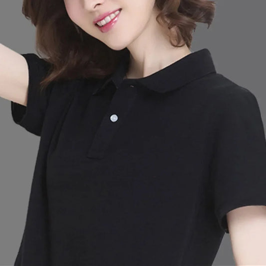 Summer New Women's Short sleeved T-shirt Cool and Breathable High Quality POLO Shirt Business Casual Sweat-absorbing Top S-3XL black