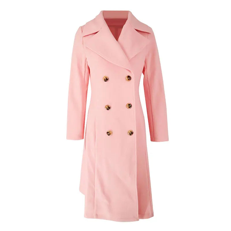 Women Trench New Autumn Winter Pink Coat Fashion Streetwear Suit Collar Button Elegant Lady Coat Trench Slim Versatile Clothing