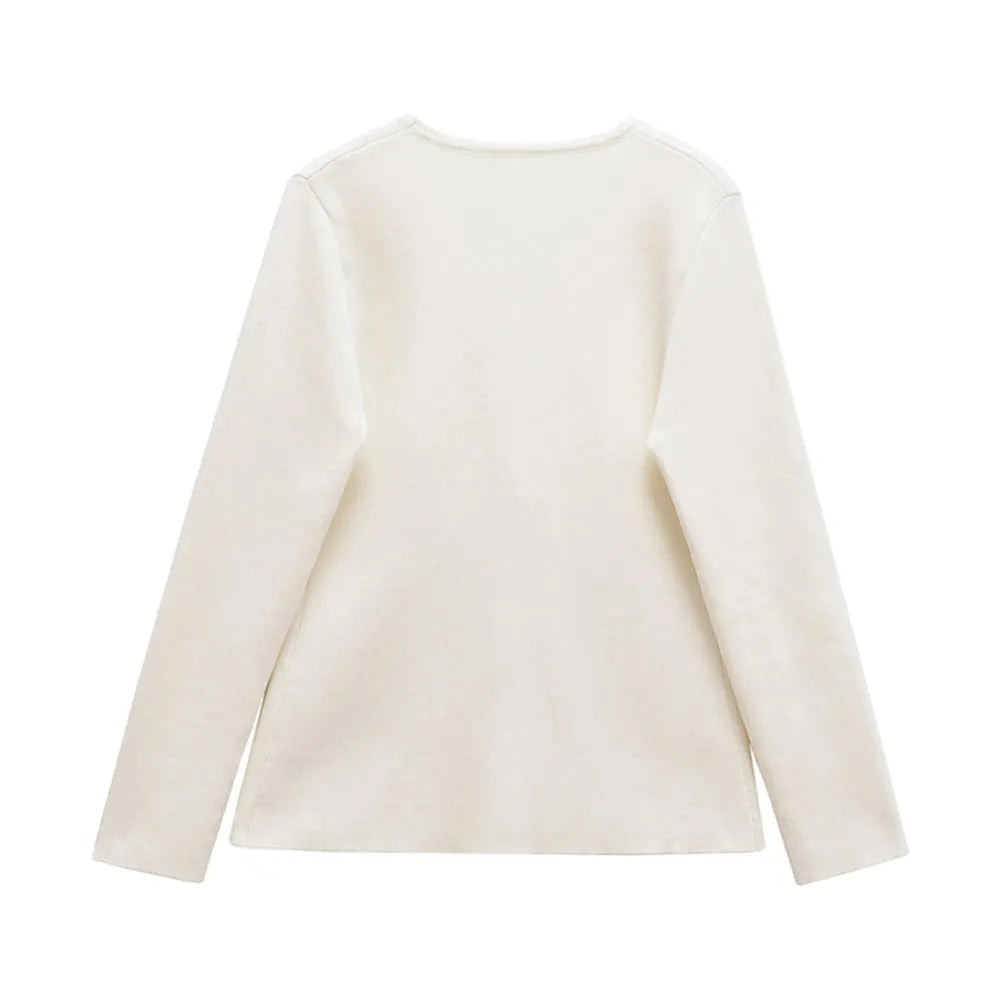 TRZA Women Fashion With Gold Button Knit Cardigan Sweater V Neck Long Sleeve Female Outerwear Chic Tops