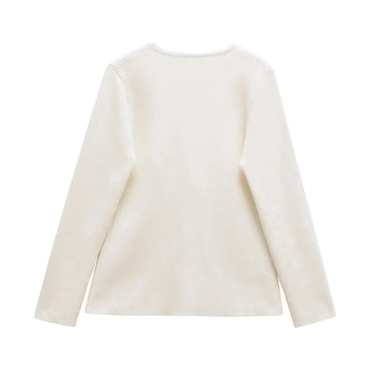 TRZA Women Fashion With Gold Button Knit Cardigan Sweater V Neck Long Sleeve Female Outerwear Chic Tops