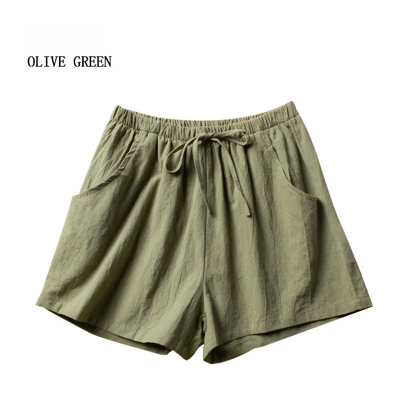 Casual Linen Shorts Women Gym Workout Shorts Cotton Short Pants High Waisted Black Ladies Short Femme Women Shorts Sport Femme GREEN