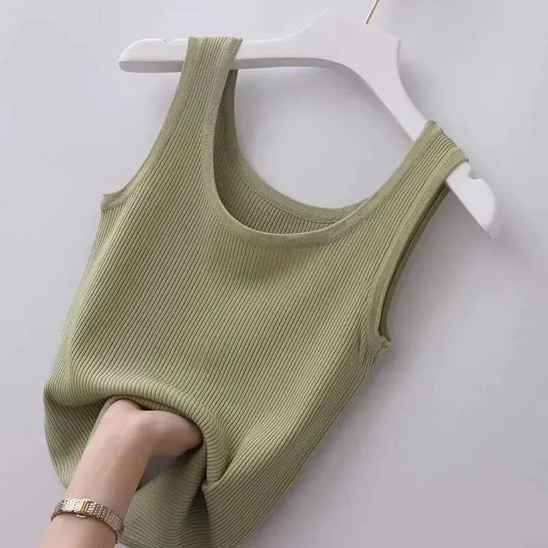 Summer Camisole Women's Plus Size Slim Fit Outer Wear with Round Neck Solid Soft Comfortable Bottoming Shirt Sleeveless Thin