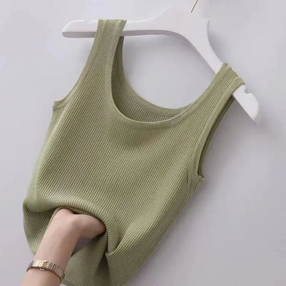 Summer Camisole Women's Plus Size Slim Fit Outer Wear with Round Neck Solid Soft Comfortable Bottoming Shirt Sleeveless Thin
