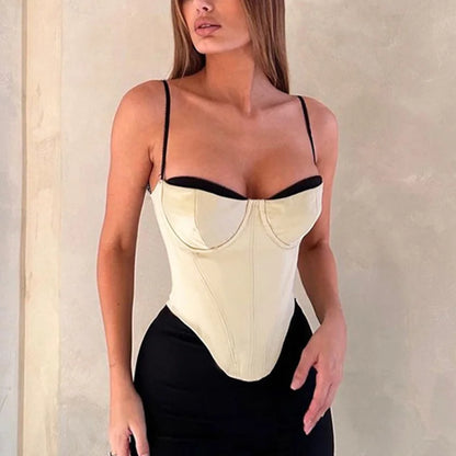 Xingqing y2k Tops Women Summer Clothes Contrast Color Spaghetti Strap Sleeveless Asymmetrical Hem Corset Tanks Party Clubwear