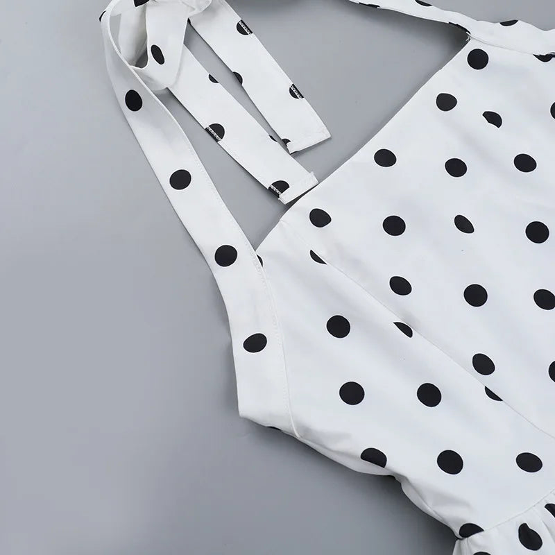 TARUXY Polka Dot Vacation Mini Dress For Women High Waist A-line Ball Gown Dress Sleeveless Halter Neck Female Summer Fashion