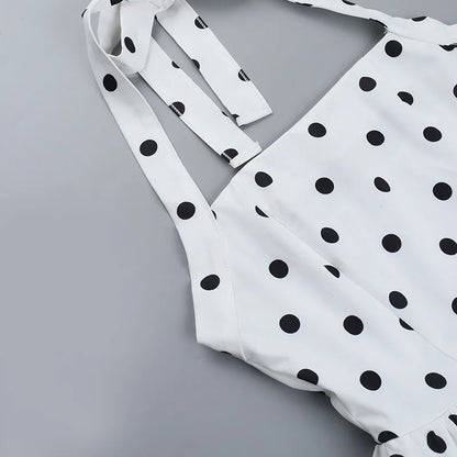 TARUXY Polka Dot Vacation Mini Dress For Women High Waist A-line Ball Gown Dress Sleeveless Halter Neck Female Summer Fashion