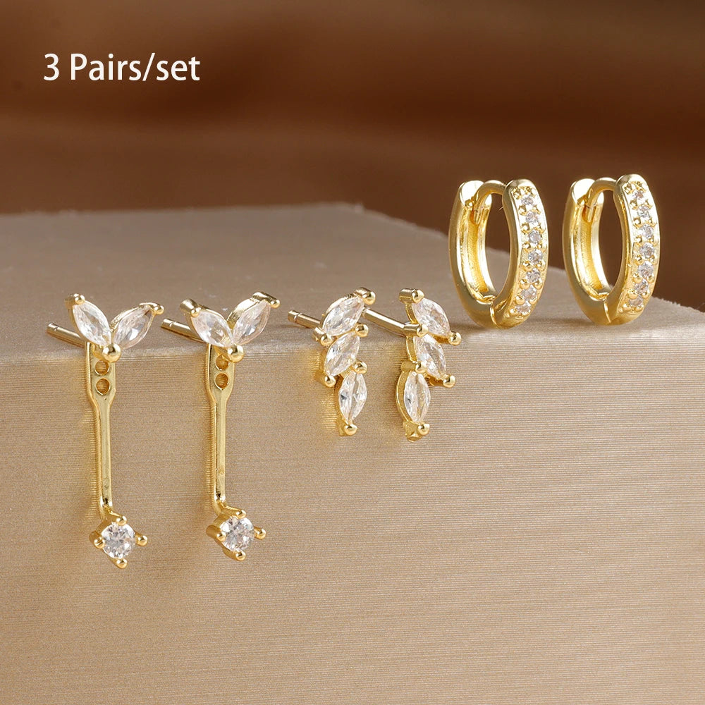 3 Pairs Exquisite Zircon Little Huggies Hoop Earrings Set for Women Stainless Steel Unique Cartilage Earring Piercing Jewelry Badiee Stylez