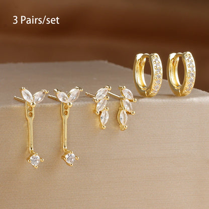 3 Pairs Exquisite Zircon Little Huggies Hoop Earrings Set for Women Stainless Steel Unique Cartilage Earring Piercing Jewelry Badiee Stylez
