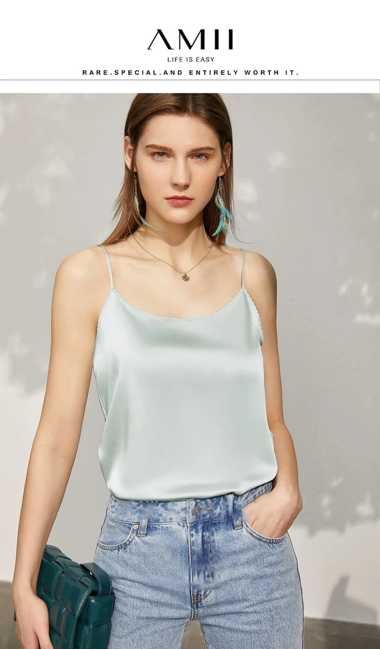 AMII Minimalism Sleeveless Top Women 2024 Summer New Camisole&Vest Office Lady Straight Chiffon Casual Female Clothing 12140330