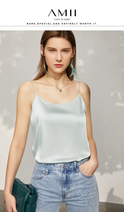 AMII Minimalism Sleeveless Top Women 2024 Summer New Camisole&Vest Office Lady Straight Chiffon Casual Female Clothing 12140330