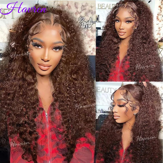 13X4 Chocolate Brown Curly Lace Front Wigs Colored 100% Human Hair Wigs Pre Plucked Deep Wave 13X6 Hd Lace Frontal Brazilian Wig Badiee Stylez