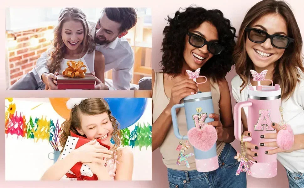 9PCS Accessory Set for Stanley Cup 30oz 40oz Butterfly Straw Cover Cap Silicone Boot Charm Initials Sticker Spill Proof Stopper Badiee Stylez