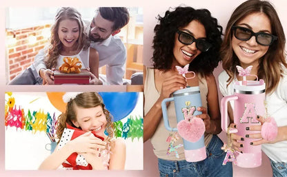 9PCS Accessory Set for Stanley Cup 30oz 40oz Butterfly Straw Cover Cap Silicone Boot Charm Initials Sticker Spill Proof Stopper Badiee Stylez