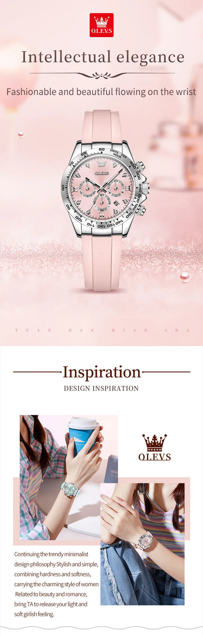 OLEVS 5618 Woman Watch Silicone Strap Luxury Brand Original Quartz Watch for Women Auto Date Waterproof Chronograph Ladies Clock