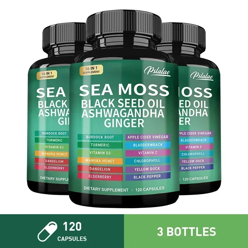 Sea Moss Supplement - Supports Thyroid Health, Anti-aging, Antioxidant, Improve Immunity, Detox, Beauty Health 120 Capsule-3bottles