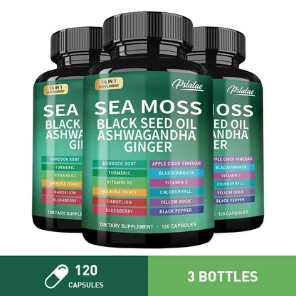 Sea Moss Supplement - Supports Thyroid Health, Anti-aging, Antioxidant, Improve Immunity, Detox, Beauty Health 120 Capsule-3bottles