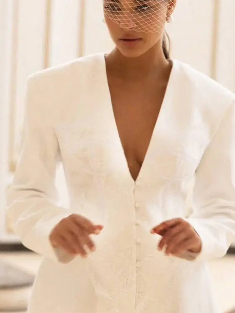 New Design Lace Patchwork Suit Jacket Women Retro Chic V-neck Single Breasted Waist-cinching Jackets Female High Street Outwear