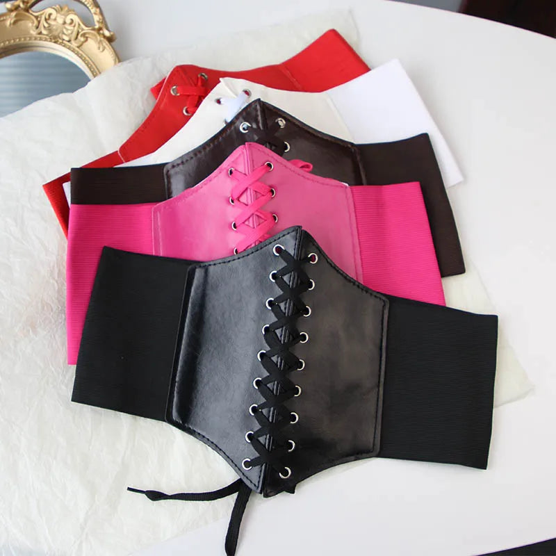 Fashion Women Corset Wide Belt Pu Leather Slimming Body Waistband Ladies Elastic High Waist Belt Gothic Dress Girdle Badiee Stylez