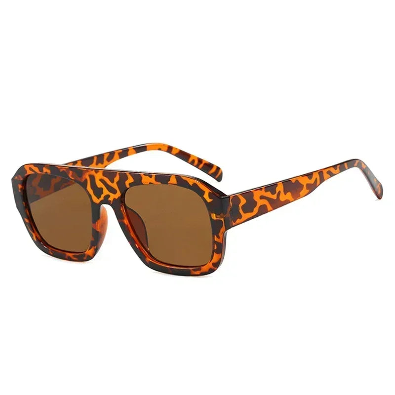 JNPCXI Fashion Square Women Sunglasses Shades UV400 Retro Leopard Tea Candy Color Gradient Men Punk Sun Glasses Leopard Tea