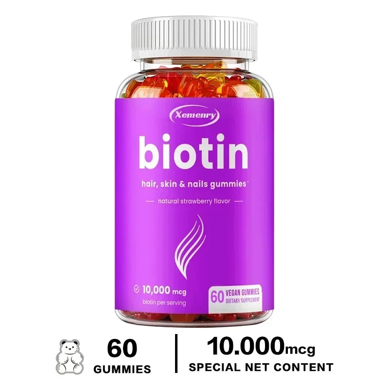 Premium Biotin Gummies 10,000 Mg - Promotes Healthy Hair, Skin and Nails Supplement 60 Gummies