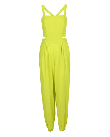 Women Printed Letter Jumpsuits Sleeveless V Neck Suspenders Backless High Waist Trousers Overall Rompers Pockets One Piece