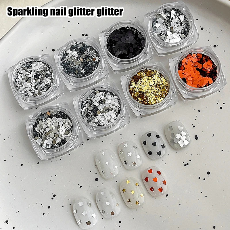 Holographic Laser Star Love Sequins Nail Glitter Gold Silver Sequin Mix Size Paillette DIY Design Nail Art Decorations Tool
