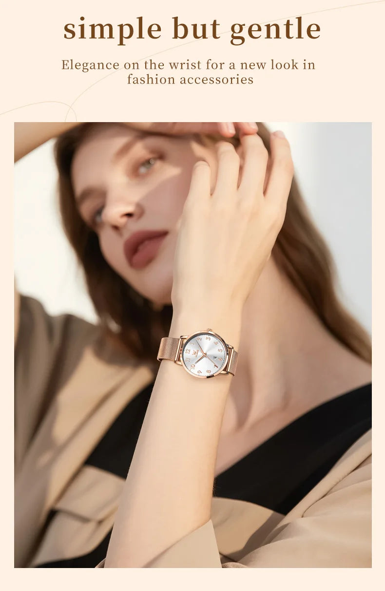 OLEVS New 5653 Woman Watch Elegant Rose Gold Mesh Steel Strap Ladies Watches Digital Dial Simple Fashion Quartz Watch for Women