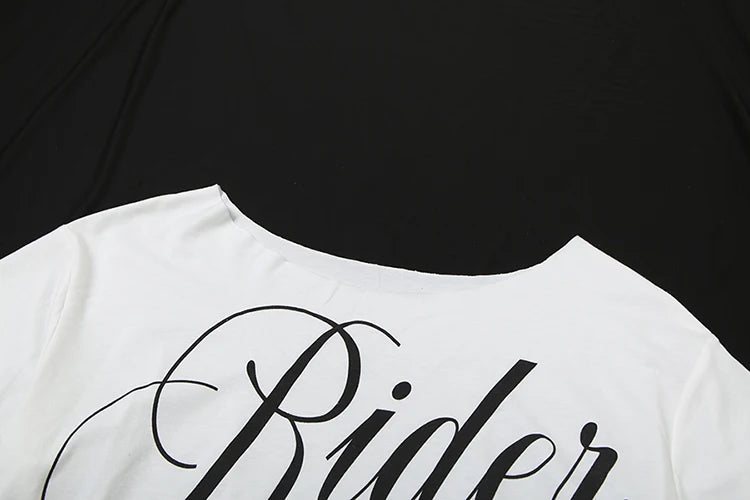 Nibber Loose Letter Print Mini t-Shirt Women Summer Trend Biased Collar Versatile Street Skinny Simple Classic Party Daily Tops