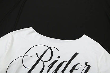 Nibber Loose Letter Print Mini t-Shirt Women Summer Trend Biased Collar Versatile Street Skinny Simple Classic Party Daily Tops